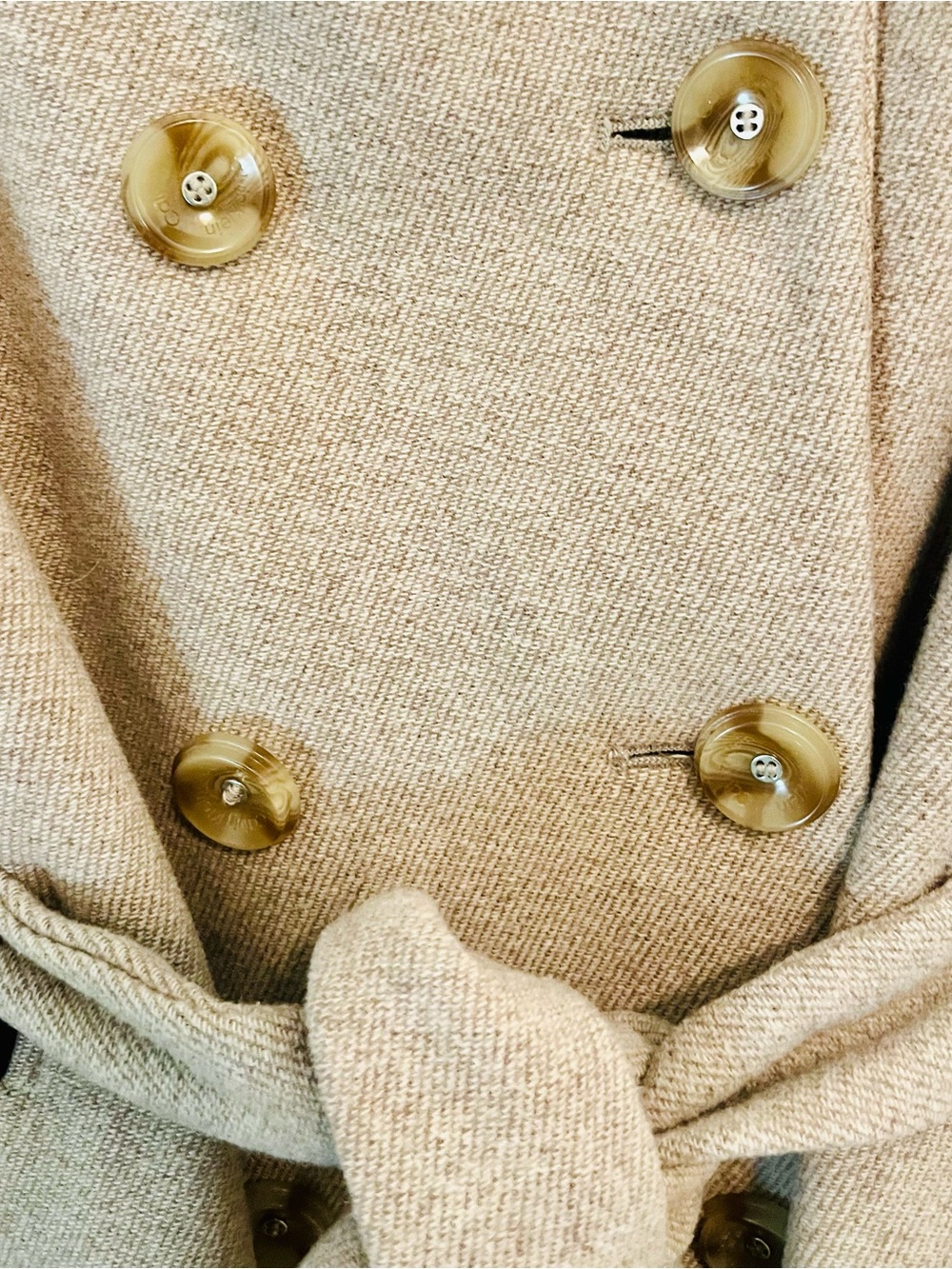Calvin Klein Beige Belted Cape Coat S/M Double Breasted Oversized Collar - Picture 7 of 10